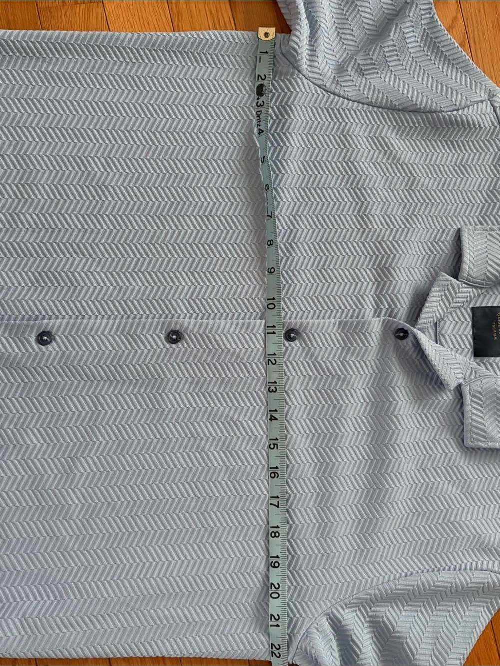 Men's Light Blue Short-Sleeve Button-Down Shirt — Modern Chevron Pattern - Picture 9 of 11